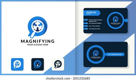 magnifying chat team combination logo and business card design