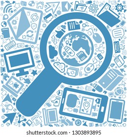 Magnifying and Computer icon, office and technology concept, vector file for EPS10