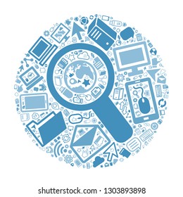 Magnifying and Computer icon, office and technology concept, vector file for EPS10