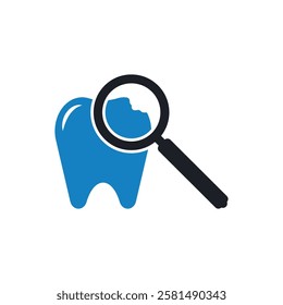 Magnifying with decayed tooth icon vector
