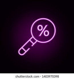 magnifying discount neon icon. Elements of cyber monday set. Simple icon for websites, web design, mobile app, info graphics