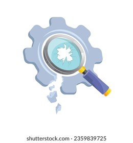 magnifying and gear broken icon of search engine error and page not found vector concept design template web