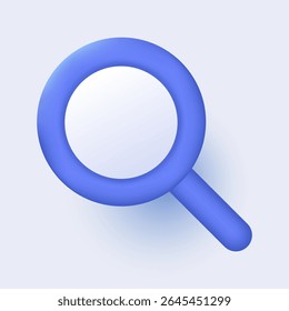 Magnifying glass 3d icon vector for find or research and analysis data, exploration education learning information symbol, detective signs in cute cartoon.