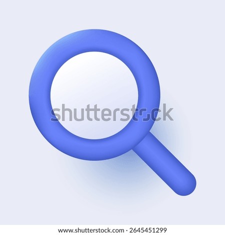 Magnifying glass 3d icon vector for find or research and analysis data, exploration education learning information symbol, detective signs in cute cartoon.