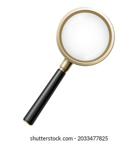 Magnifying glass. 3d magnifier isolated, business detective looking element. focus zoomed lens, medicine research or lab realistic tool vector illustration