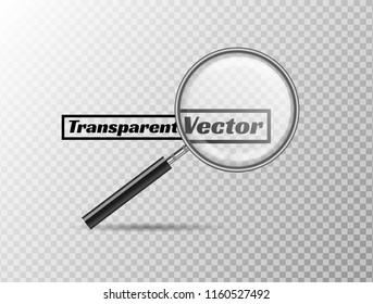 Magnifying Glass, 3D Magnifier Loupe Isolated on Transparent Background, Hand Drawn Realistic Vector Illustration