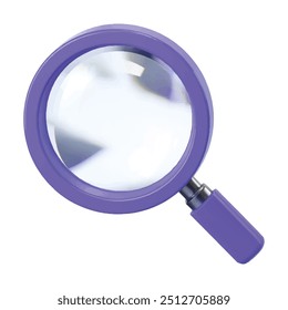 Magnifying glass 3D vector icon in cartoon minimal style. Represents discovery, research, search, and analysis concepts. Ideal for investigation and analytical themes.