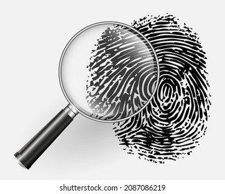 Magnifying glass and abstract fingerprint - vector illustration