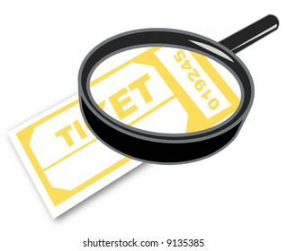 magnifying glass with admission or prize tickets - vector