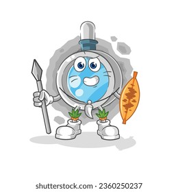the magnifying glass african tribal fighter mascot. cartoon vector