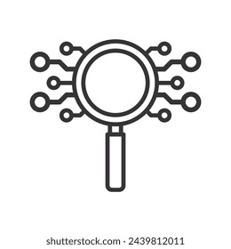 Magnifying glass AI line icon