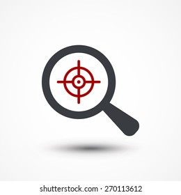 Magnifying glass with aim icon on white background