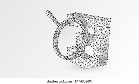 Magnifying glass Analysis of Cascading Style Sheets coding language sign, css. Code analytics concept. Abstract, digital, wireframe, low poly mesh, vector white origami 3d illustration. Line, dot