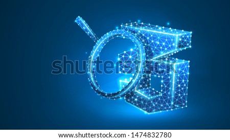 Magnifying glass Analysis of Cascading Style Sheets coding language sign, css. Code analytics concept. Abstract, digital, wireframe, low poly mesh, vector blue neon 3d illustration. Line, dot