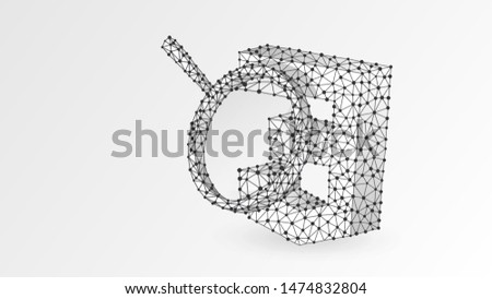 Magnifying glass Analysis of Cascading Style Sheets coding language sign, css. Code analytics concept. Abstract, digital, wireframe, low poly mesh, vector white origami 3d illustration. Line, dot