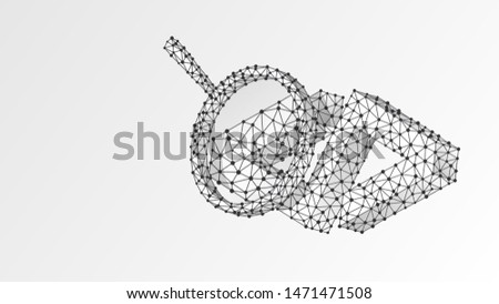 Magnifying glass Analysis of HTML code Bracket. Coding analytics, software programming concept. Abstract, digital, wireframe, low poly mesh, vector polygonal white origami 3d illustration. Line, dot