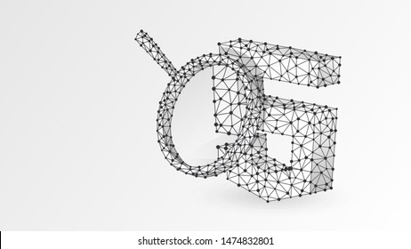 Magnifying glass Analysis of Hypertext Markup Language sign, html. Code analytics, programming concept. Abstract, digital, wireframe, low poly mesh, vector wite origami 3d illustration. Line, dot