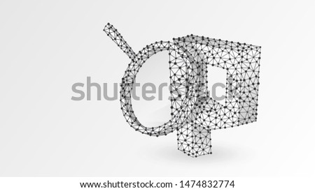 Magnifying glass analysis of Hypertext Preprocessor coding language, php sign. Code analytics concept. Abstract, digital, wireframe, low poly, mesh, vector white origami 3d illustration. Line, dot