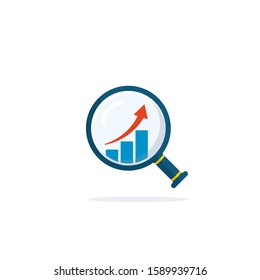 Magnifying glass with analysis icon. Vector business success concept.