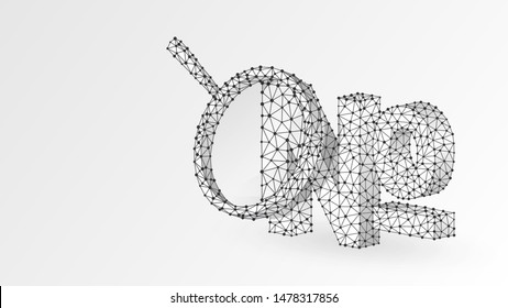 Magnifying glass Analysis of Numero sign, typographic abbreviation of the word number. No, nos symbol concept. Abstract, wireframe, low poly mesh, vector white origami 3d illustration. Line dot