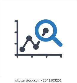 Magnifying glass analyzing data icon
