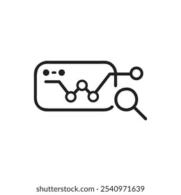 Lupa analisando ícone de dados no fundo branco