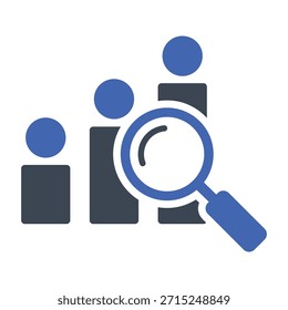 Magnifying glass analyzing data icon