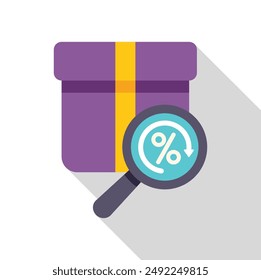 La lupa está analizando una caja de regalo, buscando el mejor porcentaje de descuento