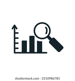 Magnifying glass analyzing growing chart icon