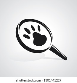 Magnifying glass with animal footprints. Vector illustration