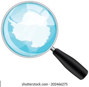 Magnifying glass with Antarctica 