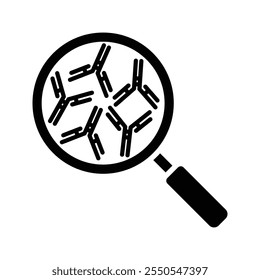 magnifying glass with antibody, illustration of biotechnology and vaccine research icon vector