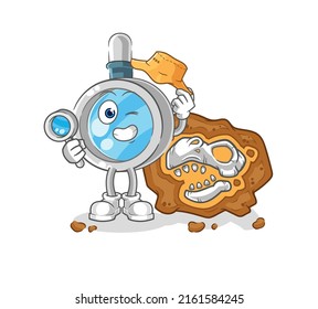 the magnifying glass archaeologists with fossils mascot. cartoon vector