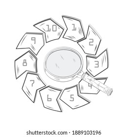 magnifying glass and arrow graphic elements