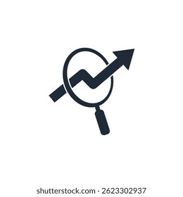 Magnifying glass with arrow up. Vector linear icon illustration isolated on white background.