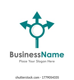 Magnifying glass with arrow way logo vector template. Suitable for business, web, art, traffic

