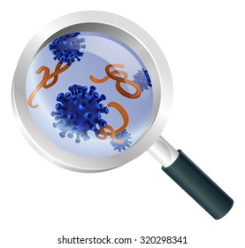 Magnifying glass bacteria virus concept of a magnifying glass zooming in on virus or bacteria cells