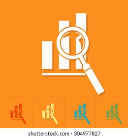 Magnifying Glass with Bar Chart. Business and Finance, Single Flat Icon. Simple and Minimalistic Style. Vector
