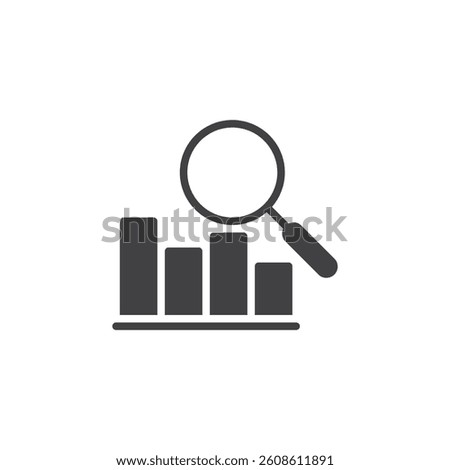 Magnifying glass and bar chart vector icon. filled flat sign for mobile concept and web design. Competitive Analysis glyph icon. Symbol, logo illustration. Vector graphics