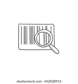 Icono de dibujo vectorial de vidrio y código de barras para la ampliación aislado en el fondo. Icono de la lupa y del código de barras dibujado a mano. Icono de boceto de cristal y código de barras para infografía, sitio web o aplicación.