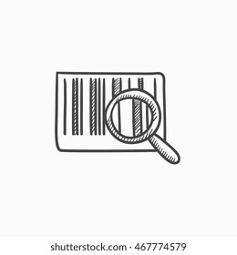 Magnifying glass and barcode vector sketch icon isolated on background. Hand drawn Magnifying glass and barcode icon. Magnifying glass and barcode sketch icon for infographic, website or app.