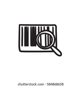 Magnifying glass and barcode vector sketch icon isolated on background. Hand drawn Magnifying glass and barcode icon. Magnifying glass and barcode sketch icon for infographic, website or app.