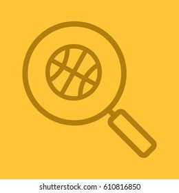 Magnifying glass with basketball ball color linear icon. Basketball game search. Thin line contour symbols on color background. Vector illustration