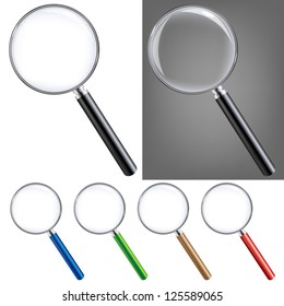 Magnifying Glass Big Set, Isolated On White Background, With Gradient Mesh, Vector Illustration