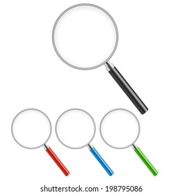 Magnifying Glass Big Set, Isolated On White Background. Vector Illustration