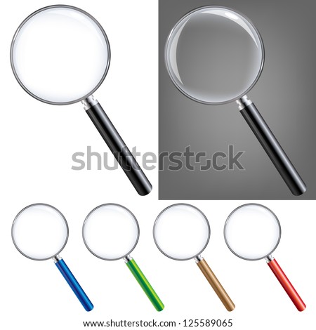 Magnifying Glass Big Set, Isolated On White Background, With Gradient Mesh, Vector Illustration