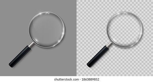 Magnifying glass, big tool instrument with shadow on different background – stock vector