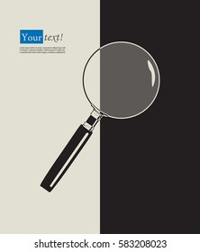 Magnifying glass, black background, vector illustration
