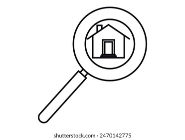 Magnifying glass black icon searching a house