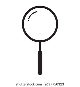 Magnifying glass black and white flat vector illustration. Element to describe curiosity, quest, research, analysis, study, investigation and survey. Zoom symbol.